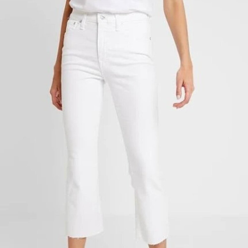 Madewell Women's 32 White Zip Belt Loop Cali Demi- Boot Crop Jeans Stretch